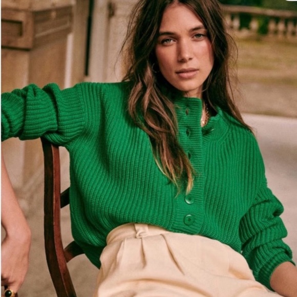 SEZANE Lucas Sweater Vert Green Size Medium M - Picture 2 of 15